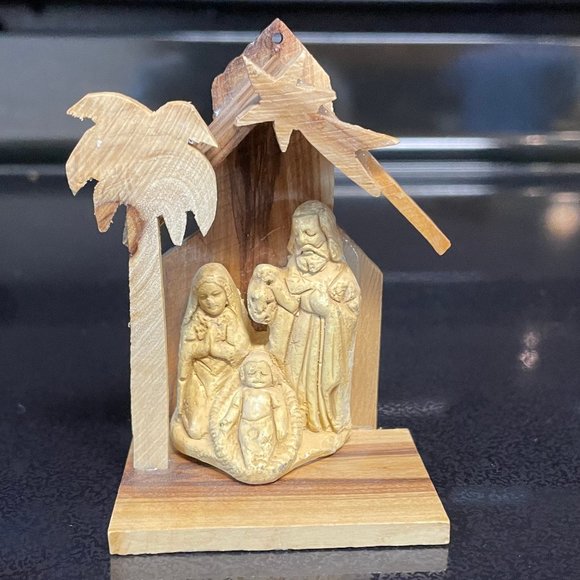 VTG Olive Wood Holy Land Nativity Christmas Ornament - Picture 1 of 5